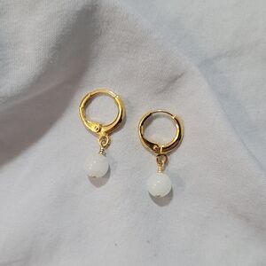 Gold Light Blue Bead Earring